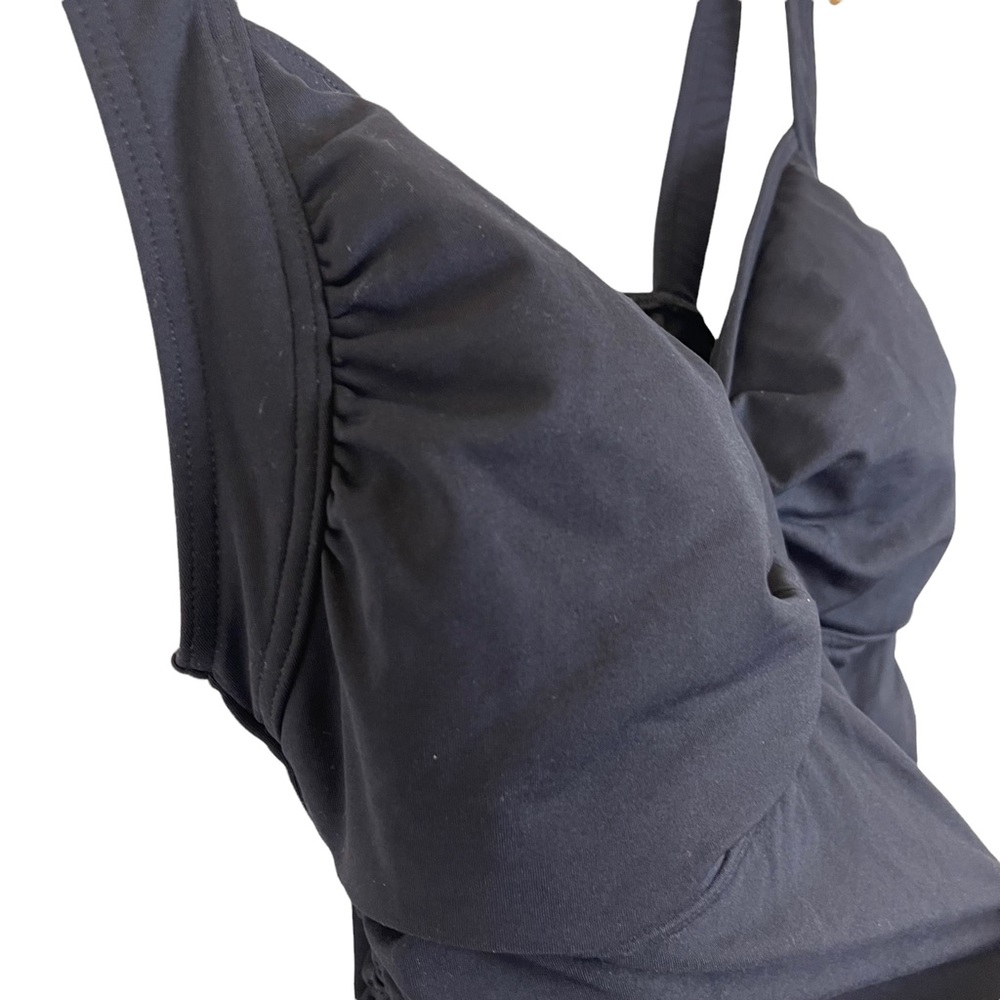Lands’ End Swimsuit Tankini Top Ruched Sides Padded Black - Picture 3 of 10